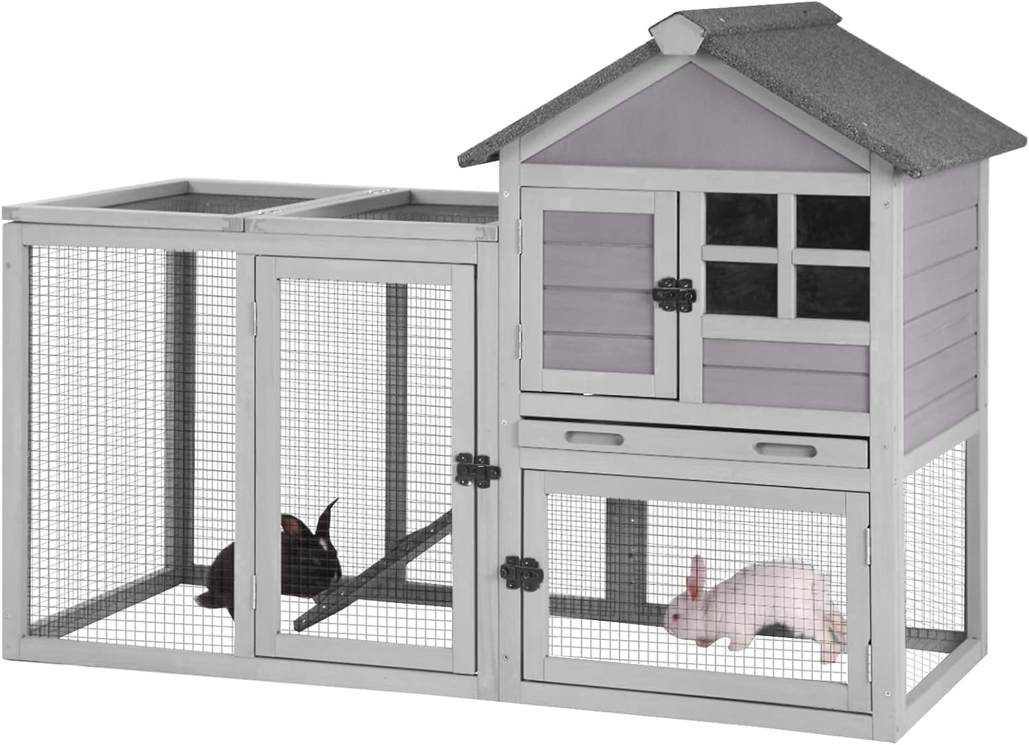 AivituvinIndoor Outdoor Rabbit Hutch, Large Bunny Cage Small Animal Houses & Habitats, Guinea Pig Cage with Removable Tray-Waterproof Roof (Grey)
