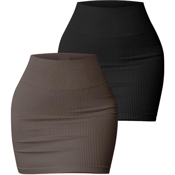 Aivtalk 2 Packs Short Pencil Skirt Women Fitted Stretchy Ribbed High Waisted Bodycon Mini Skirt Summer for Y2K Rave Party Daily Work L