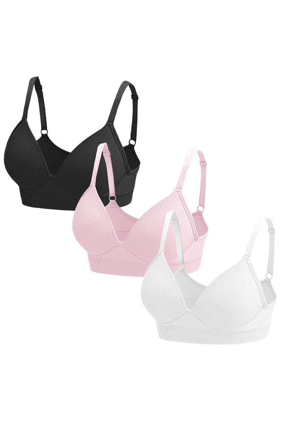 3pcs Set Everyday Bra for Women Wireless Shaping Bra Supportive No Underwire Bras Ladies Tshirt Push Up Bralettes Plunge Seamless Bra Multicolors L