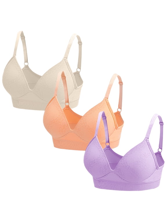 3pcs Set Everyday Bra for Women Wireless Shaping Bra Supportive No Underwire Bras Ladies Tshirt Push Up Bralettes Plunge Seamless Bra Multicolors L