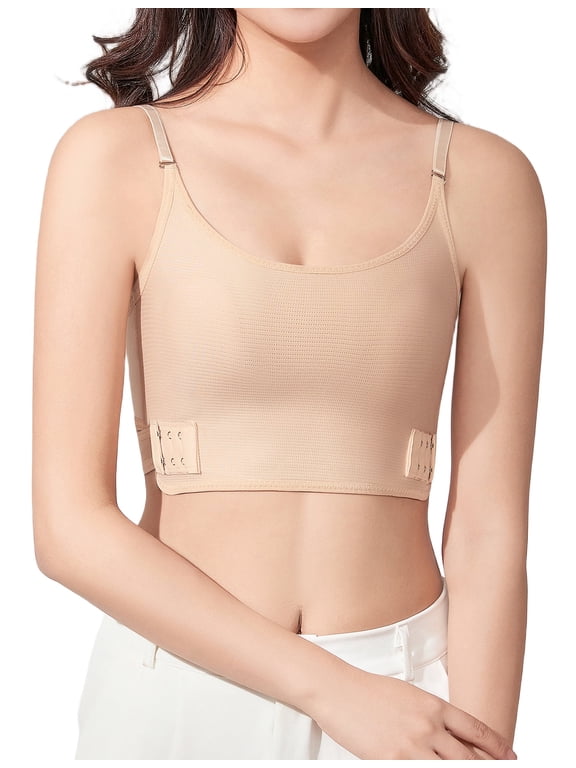 Adjustable Chest Binder for FTM Transgender Compression Bra Womens Minimizer Underwear Elastic Breathable Traceless Tank Top Nude L