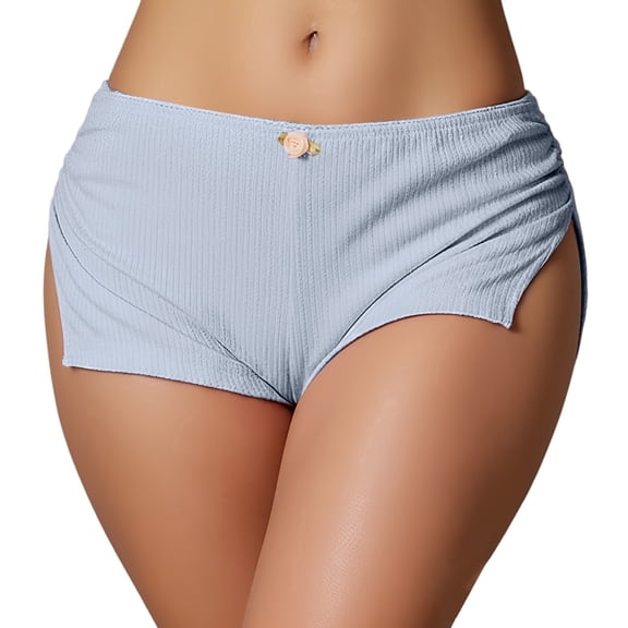 Aivtalk Booty Shorts for Women Pj Bottom Micro Cheeky Shorts Low Rise Side Slit Ribbed Knit Stretch Lounge Shorts Y2K Pj Sleepwear Shorts L Blue