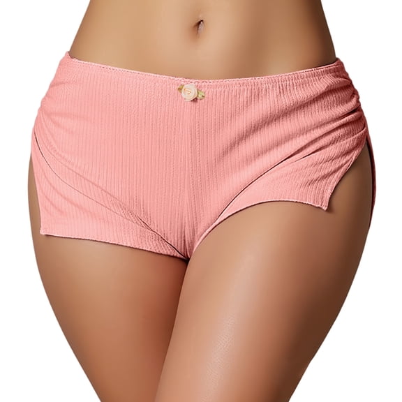 Aivtalk Booty Shorts for Women Pj Bottom Micro Cheeky Shorts Low Rise Side Slit Ribbed Knit Stretch Lounge Shorts Y2K Pj Sleepwear Shorts L Peach