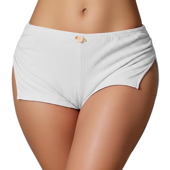 Aivtalk Booty Shorts for Women Pj Bottom Micro Cheeky Shorts Low Rise Side Slit Ribbed Knit Stretch Lounge Shorts Y2K Pj Sleepwear Shorts L White