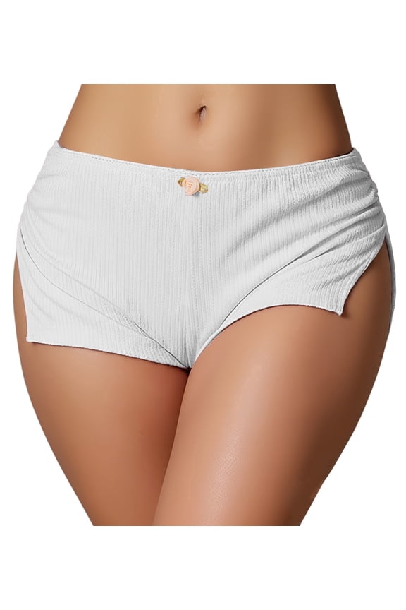 Booty Shorts for Women Pj Bottom Micro Cheeky Shorts Low Rise Side Slit Ribbed Knit Stretch Lounge Shorts Y2K Pj Sleepwear Shorts L White