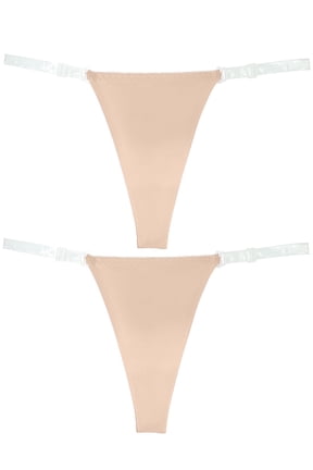 G String Thongs for Women No Show Nude Seamless Ice Silk Panties Clear Strap Invisible See Through Underwear Skin L 2 Pieces