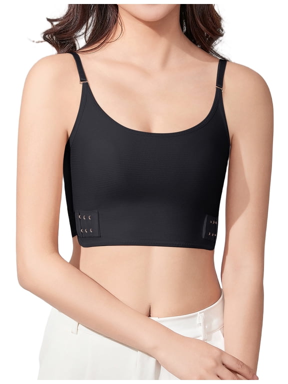 Half Chest Binder Compression Bra Adjustable Minimizer Elastic Binder Bra for Women Transgender FTM Underwear Breathable Traceless Tank Top Black L