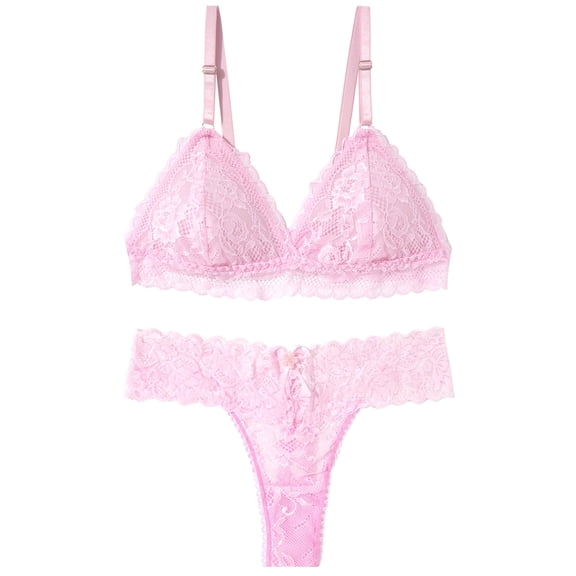 Aivtalk Lace Bra Panty Sets for Women Mtching Underwire and Bralette Wireless Supportive 2 Piece Deap V Embroidered Mesh Underwire Pink M for Valentine's Day Birthday Gifts