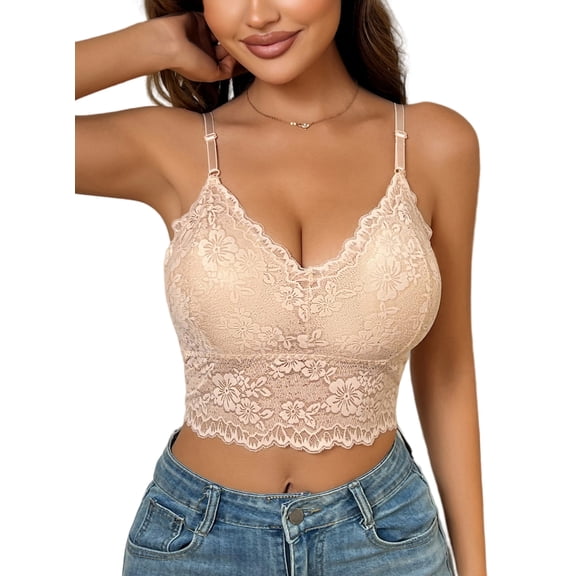 Aivtalk Lace Bralette Women Straps Bra Ladies Push Up Camisole Vest Shirts Tank Tops L Light Brown