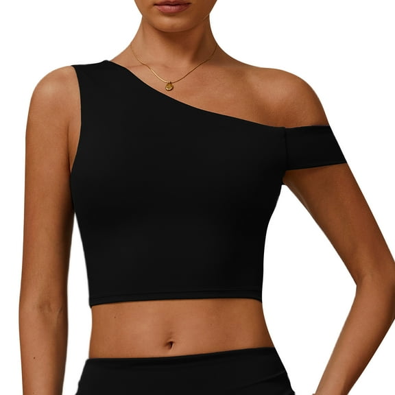 Aivtalk Longline Sports Bras for Women One Shoulder Workout Tank Tops with Built in Bra Supportive Low Impact Padded Wirefree Asymmetrical Butterluxe Yoga Cropped Bralette Black XL