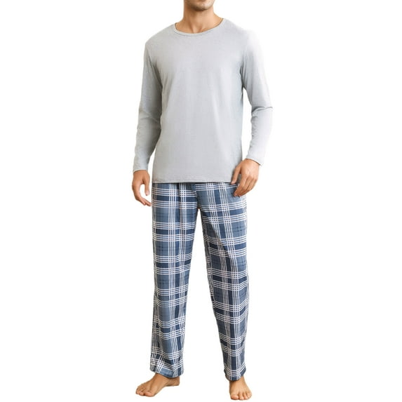 Aivtalk Mens Pajamas Loungewear Set PJ Long Sleeve Shirts Plaid Pants Lightweight Soft Sleepwear 2 Piece M