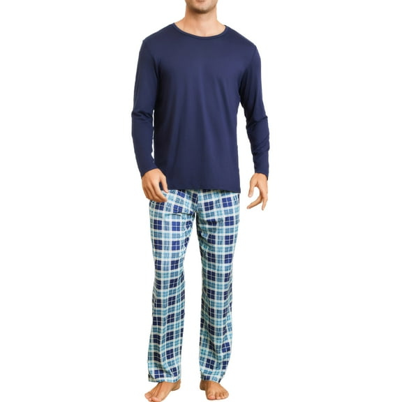 Aivtalk Pajama Sets for Men Long Sleeve 2 Piece Sleepwear Loungewear PJ Plaid Pants Lightweight Soft Shirts Top XL