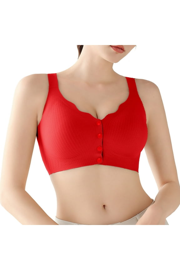 Seamless Front Close Bras for Women Wireless Bralettes Post Surgery Lift No Underwire Full Coverage Bras Adjustable Straps Comfort Supportive Moisture Wicking Everyday Tshirt Bras Red L