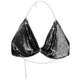 thumbnail image 1 of Aivtalk Sparkly Tops for Women Backless Halter Body Chain Rhinestone Sequin Crop Tank Metallic Adjustable V Neck Vest Shirt Clubwear Rave Outfit with a pair of Sticky Bra Black S, 1 of 7