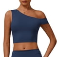 thumbnail image 1 of Aivtalk Sports Bras for Women Longline One Shoulder Workout Bra Support Built in Bra Low Impact Padded Butterluxe Wirefree Asymmetrical Yoga Cropped Tank Tops Blue S, 1 of 7