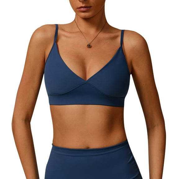 Aivtalk Sports Bras for Women Wireless Seamless Bralettes Workout Crop Adjustable Spaghetti Strap V Neck Padded Yoga Top Camisole Blue XL