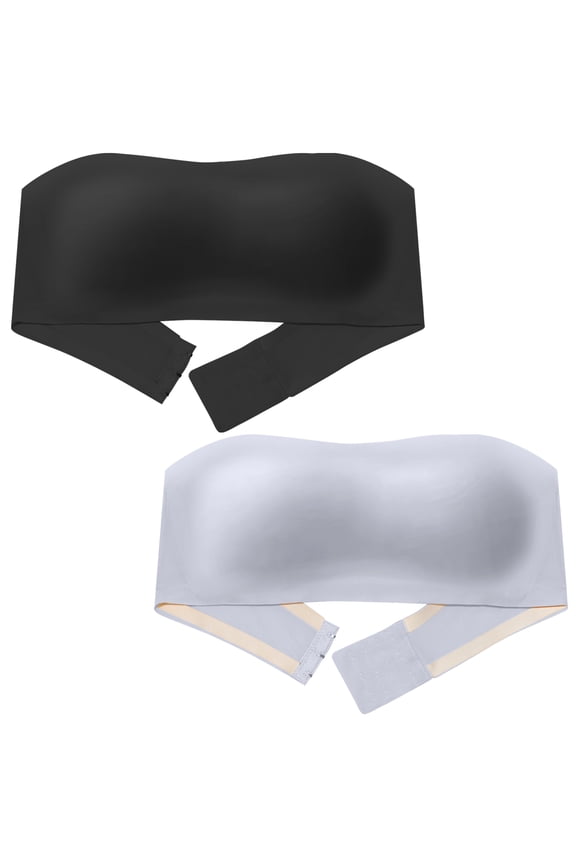 Strapless Bras for Women Bandeau Invisible Bralette Wirefree Non-Slip Tube Top Seamless Padded Push Up Convertible Supportive Lingerie Free Clear Bra Straps 2pc Multi Color S