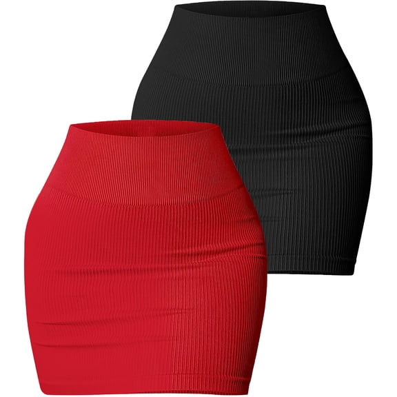 Aivtalk Stretchy Pencil Skirts for Women Short Ribbed High Waisted Bodycon Skirt Fitted Basic Mini Skirt 2 Pieces for Y2K Rave Streetwear M