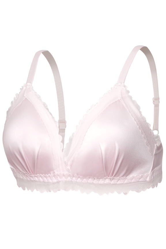 Training Bras for Big Girls Wireless Padded Satin Cami Bralettes Lightweight Teens Lace Triangle Cup Bra Small Breasted Women Everyday Bra Pink 38/85AB