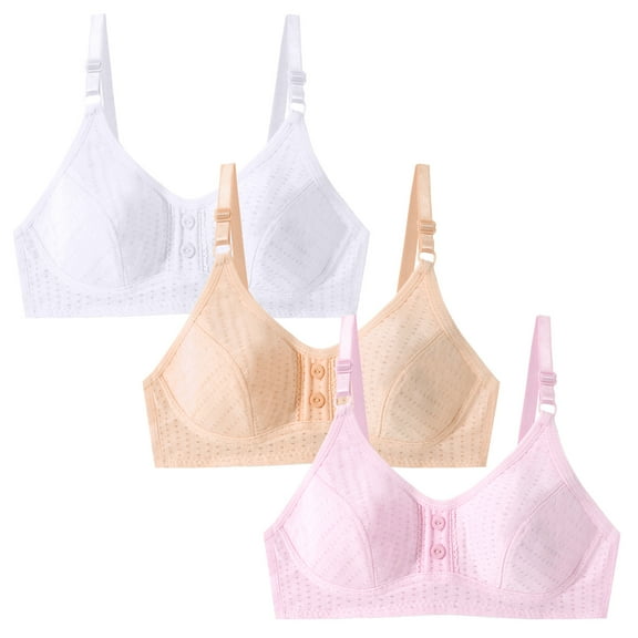 Aivtalk Training Bras for Girl Cotton Teenager Bralette Adjustable Soft Comfortable Lightly Padded Breathable Everyday Bra Crop Cami 3PC White&Pink&Deep Nude 34/75