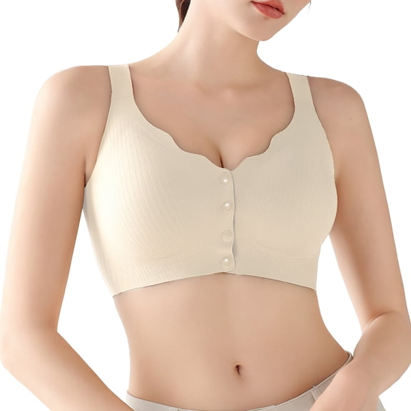 Aivtalk Wireless Front Closure Bras for Women Seamless Lift Bralettes Full Coverage Adjustable Straps No Underwire Bra Push Up Scalloped Everyday Tshirt Bras White 2XL