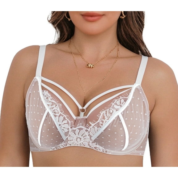 Aivtalk Women Bras Underwire Unlined Push Up Lifting Full Coverage Plus Size Lingerie Breathable Mesh Bra White 36/80E