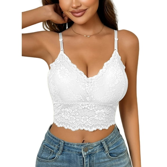 Aivtalk Women Lace Bralette Camisole Push Up Bra Pad Seamless Bandeau Ladies Floral Tank Tops Vest XXL White
