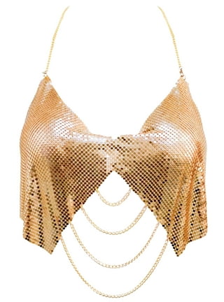 トップス S customize chain tank XFLWAM Women Metal Sequin Sparkle Glitter Tank Deep V Neck