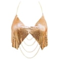 thumbnail image 1 of Aivtalk Women Metallic Sequin Tank Tops Shiny Backless Glitter Halter Sparkle Body Chain Bra Sleeveless Chainmail Rhinestone Cami Crop for Carnival Festival Rave Disco Gold L for Valentine's Day, 1 of 7