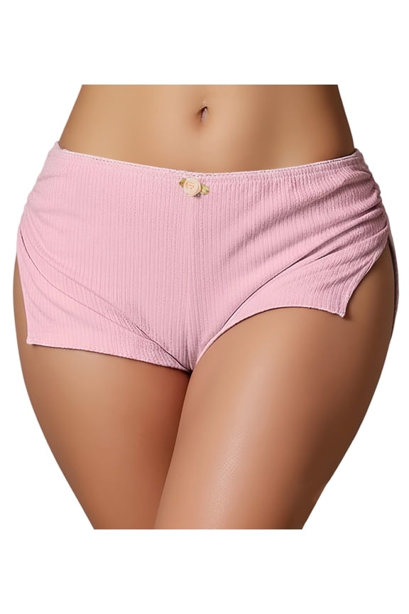 Women Y2K Low Rise Booty Shorts Ribbed Knit Side Slit Lounge Pajama Shorts Stretch Cheeky Sleepwear S Pink