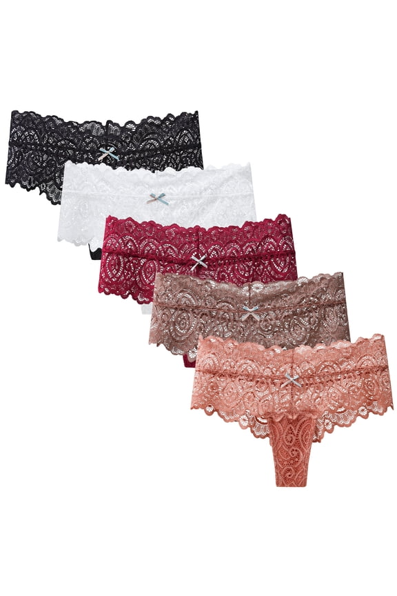 Women's Lace Panties Underwear Ladies Sexy Thongs Soft Breathable Briefs Mid Waisted Underpants Plus Size Stretch Boxer Shorts 5 Pack XL