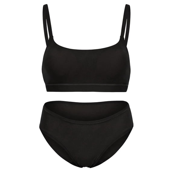 Aivtalk Women's Seamless Wireless Bra and Panty Set, Full Coverage Bralette with Removable Padding, Scoop Neck Adjustable Strap T Shirt Bra for Everyday Wear M Black