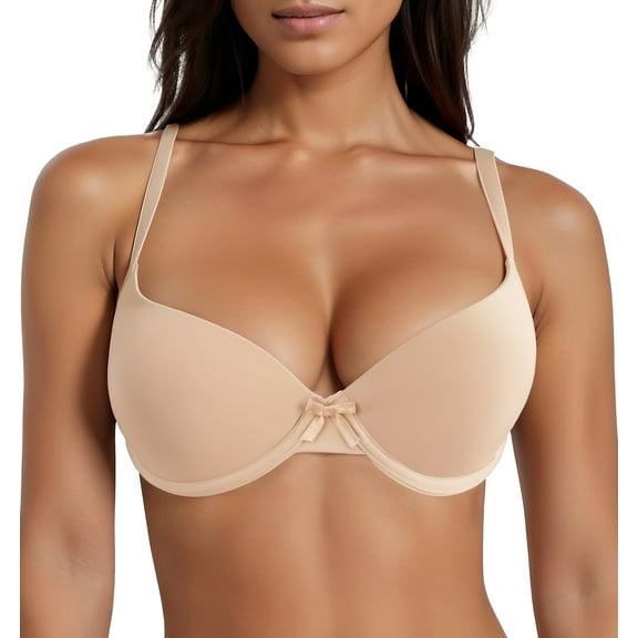 Aivtalk Women's Underwire Shaping Bra One Fab Fit Lingerie Push Up Lightly Lined Cups up to H Plus Size Full Coverage Smoothing Comfort T-Shirt Bra Nude 80C