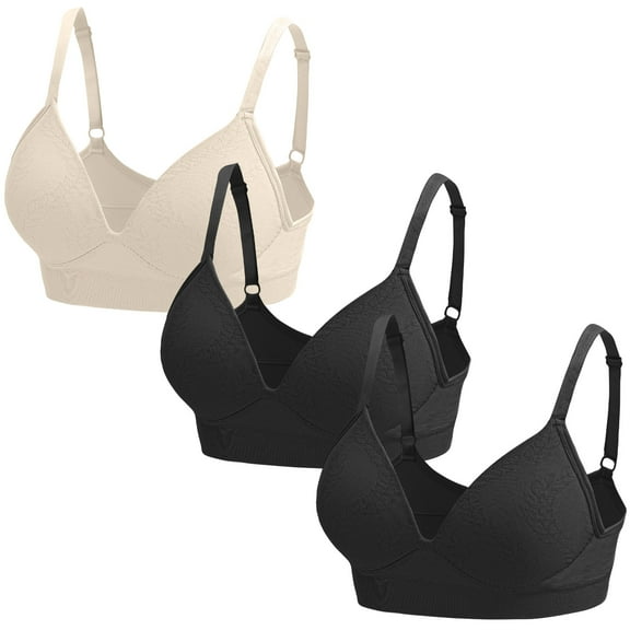Aivtalk Women's Wireless Bra Deep V Bras for Ladies Tshirt Push Up Bra Seamless Comfy Bralettes Lightly Lined Multicolors Pack 3 Pcs S