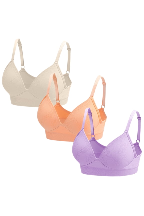 Women's Wireless Bra Deep V Bras for Ladies Tshirt Push Up Bra Seamless Comfy Bralettes Lightly Lined Multicolors Pack 3 Pcs S