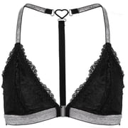 Aivtalk Womens Lace Bralettes Front Closure Bras Ladies Wireless Racerback Triangle Lightly Lined Sparkly Bedazzled Lingerie Black S