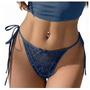Aivtalk Womens Lace Panties Side Tie Ladies Adjustable G-String Underwear See Through Panties Low Rise Wild Panty with Bow L