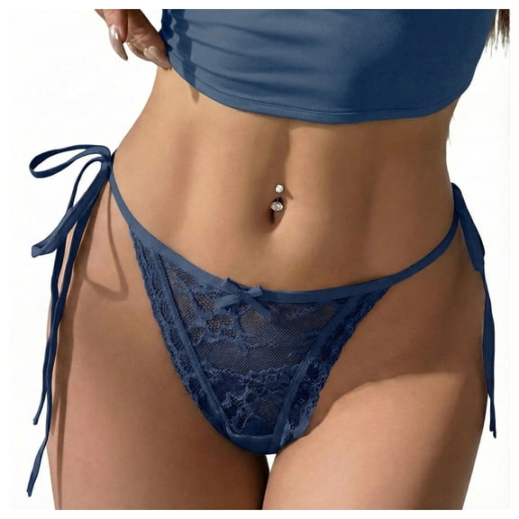 Aivtalk Womens Lace Panties Side Tie Ladies Adjustable G-String Underwear See Through Panties Low Rise Wild Panty with Bow L