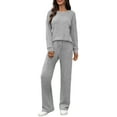 thumbnail image 1 of Aivtalk Womens Lounge Set Long Sleeve Sleepwear Ribbed Knit Matching Pullover Tops Drawstring Elastic Pants Lightweight Oversized Sweatsuits Casual 2 Piece Pj Outfit Clothing Light Gray XL, 1 of 7