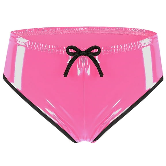 Aivtalk Womens PU Leather Booty Shorts Shiny Metallic Panties Wet Look Brief Rave Bottom Stretchy High Cut Low Rise Bikini Panty for Festival Clubwear Dancing Pink M
