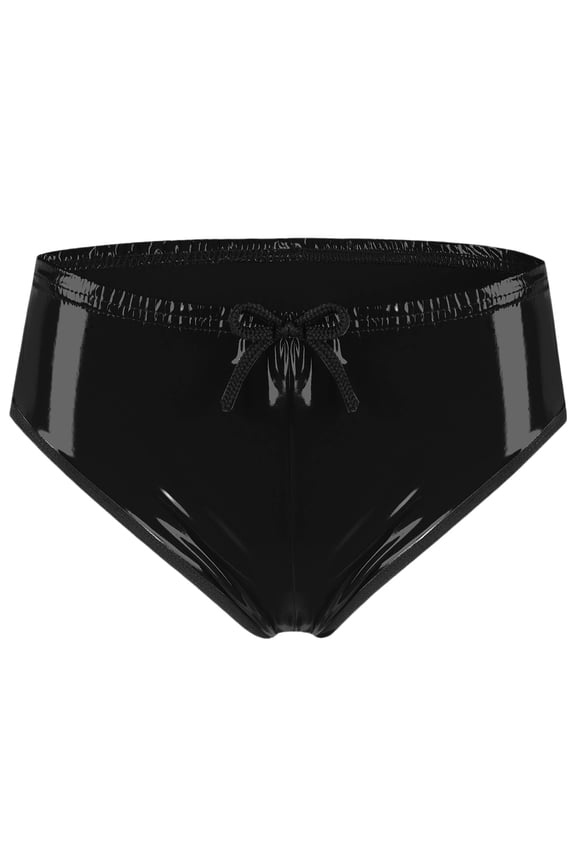 Womens PU Leather Panties Shiny Metallic Brief Booty Shorts Wet Look Low Rise Bikini Stretchy High Cut Rave Bottom for Festival Clubwear Dancing Black 2XL