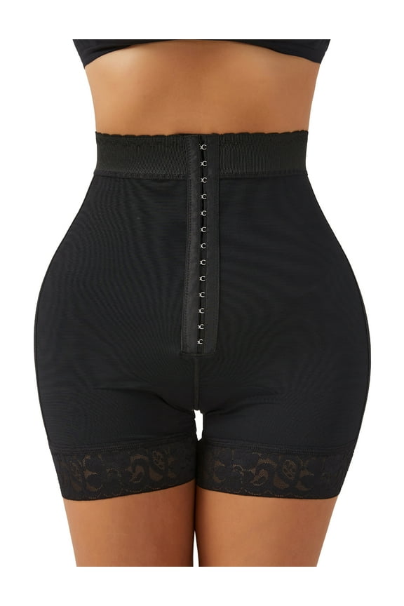 Womens Shapewear Boyshorts Butt Lifting Tummy Control Fajas Colombianas Hip Enhancer Compression Underwear Waist Cincher Hook Closur High Waisted Lace Trim Shaper Shorts Black 3XL