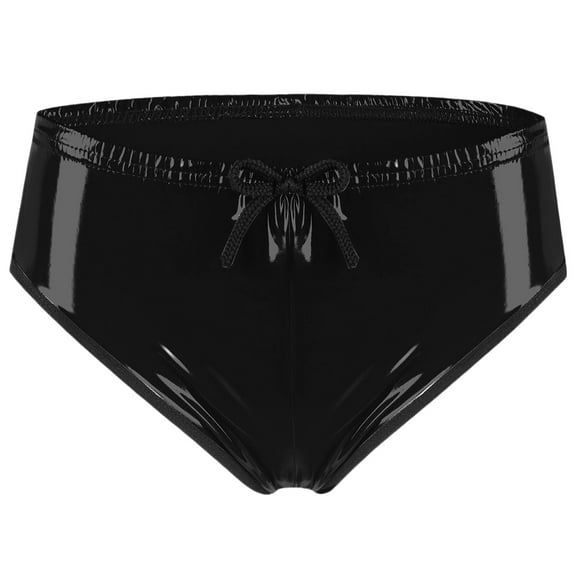 Aivtalk Womens Shiny Metallic Panties PU Leather Brief Wet Look Booty Shorts Low Rise Stretchy High Cut Bikini for Festival Clubwear Dancing Rave Bottom Black 3XL