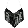 thumbnail image 1 of Aivtalk Womens Sparkly Tassel Halter Tops Backless Fringe Chain Vest Glitter Sequin Crop Tank Adjustable V Neck Cami Shirt Festival Rave Club Outfits with a pair of Sticky Bra Black, 1 of 6