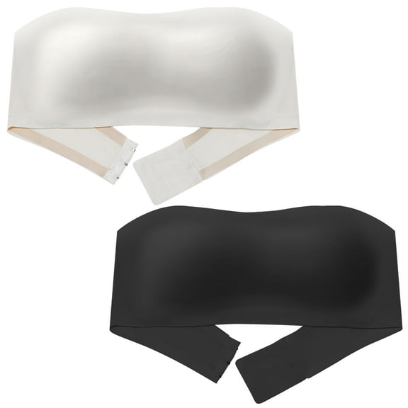 Aivtalk Womens Strapless Bras Bandeau Top Wirefree Non-Slip Tube Invisible Bralette Push Up Seamless Padded Smoothing Lingerie Convertible Free Clear Bra Straps 2pc Multi Color M