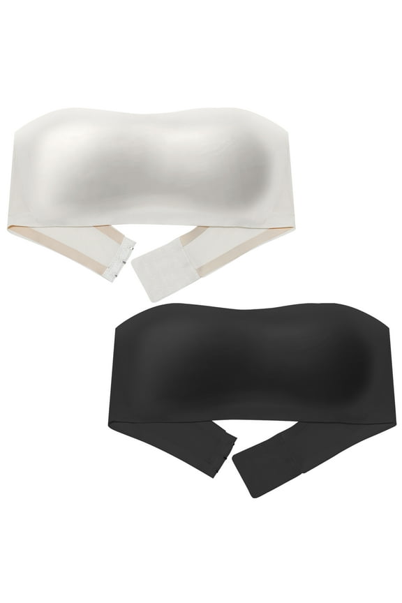 Womens Strapless Bras Invisible Bralette Bandeau Top Wirefree Non-Slip Tube Padded Push Up Seamless Smoothing Lingerie Convertible Free Clear Bra Straps 2pc Multi Color L