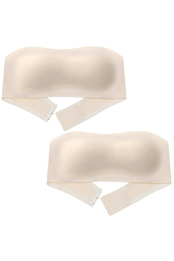 Womens Strapless Bras Invisible Bralette Bandeau Top Wirefree Non-Slip Tube Padded Push Up Seamless Smoothing Lingerie Convertible Free Clear Bra Straps 2pc Multi Color L