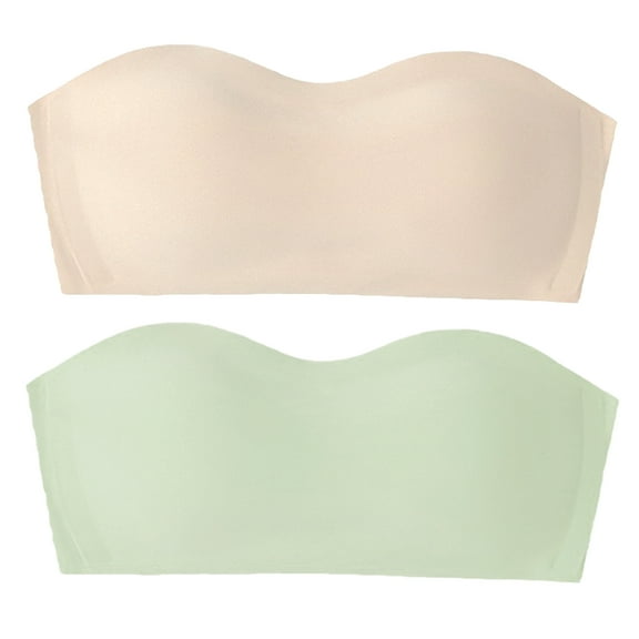 Aivtalk Womens Strapless Bras Invisible Bralette Bandeau Top Wirefree Non-Slip Tube Padded Push Up Seamless Smoothing Lingerie Convertible Free Clear Bra Straps 2pc Multi Color L