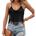 thumbnail image 1 of Aivtalk Womens Tops Fringe Tank Western Sleeveless V Neck Camisole Country Concert Outfits Slim Fit Spaghetti Strap Summer Shirts Black M, 1 of 8