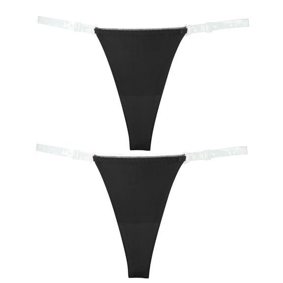 Aivtalk Womens Underwear Adjustable Invisible Low Rise Panties Clear Strap G-string Ladies No Show Comfortable Breathable Thongs 2 Pieces Black M for Wedding Dress